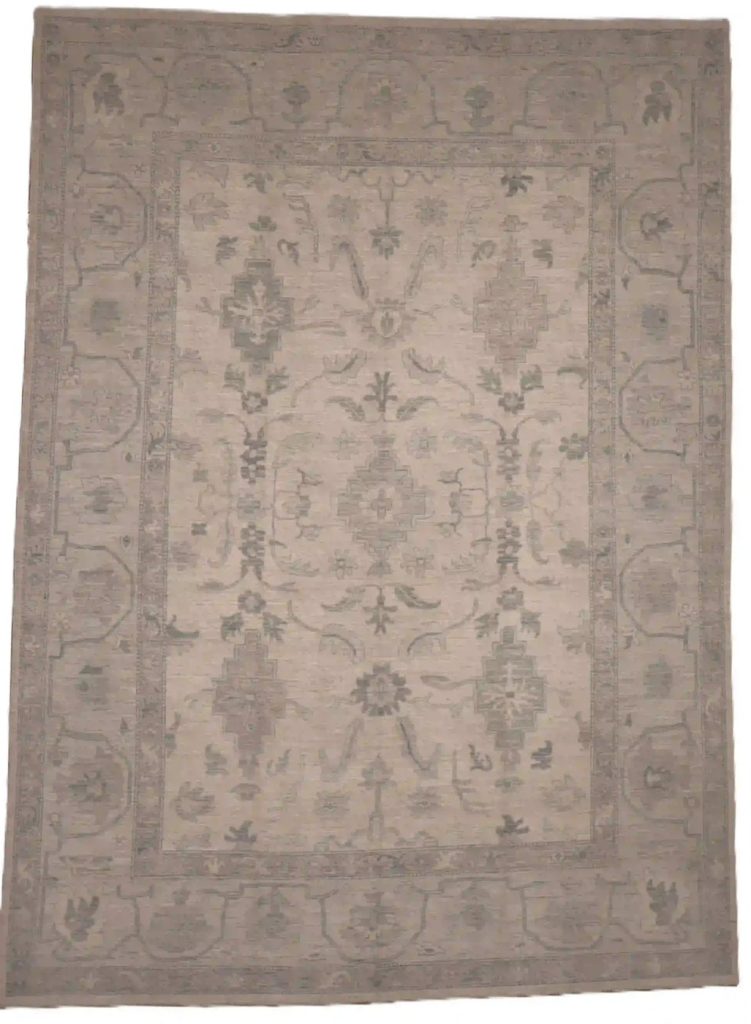 10′ x 14′ Silver Fine Hand-Knotted Afghan Oushak Rug – Transitional Wool