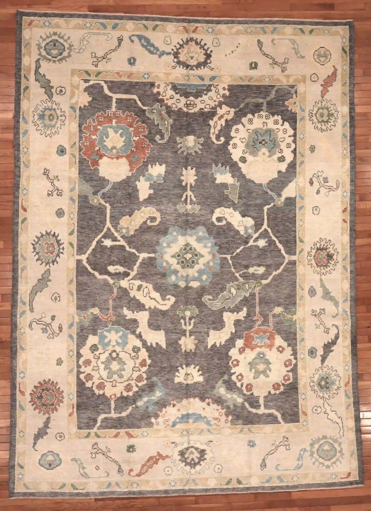 9′ x 12′ Slate Fine Hand-Knotted Turkish Oushak Rug – Traditional Wool