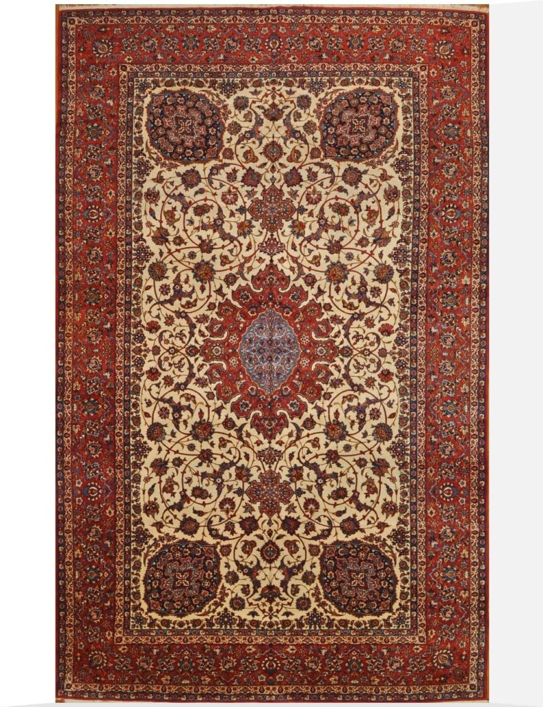 12′ x 20′ Ivory Fine Hand-Knotted Semi Antique Persian Isfahan Rug – Traditional Wool