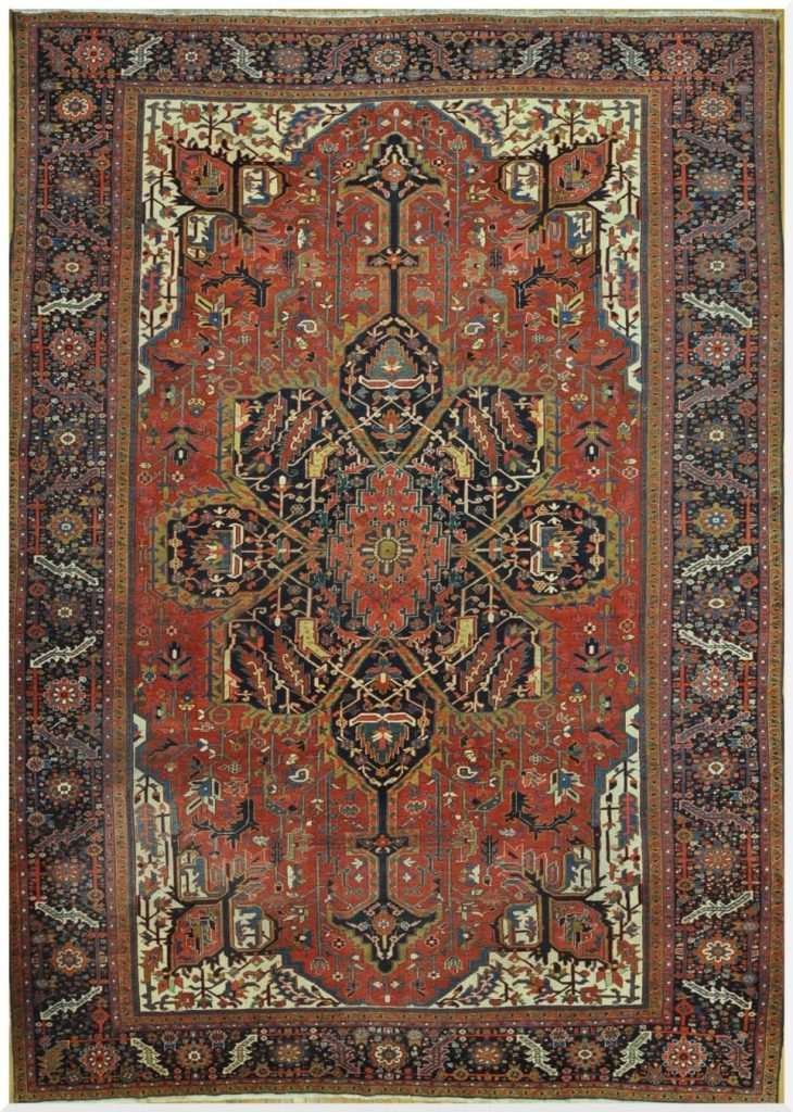 11′ x 16′ Red Fine Hand-Knotted Antique Persian Heriz Serapi Rug – Traditional Wool