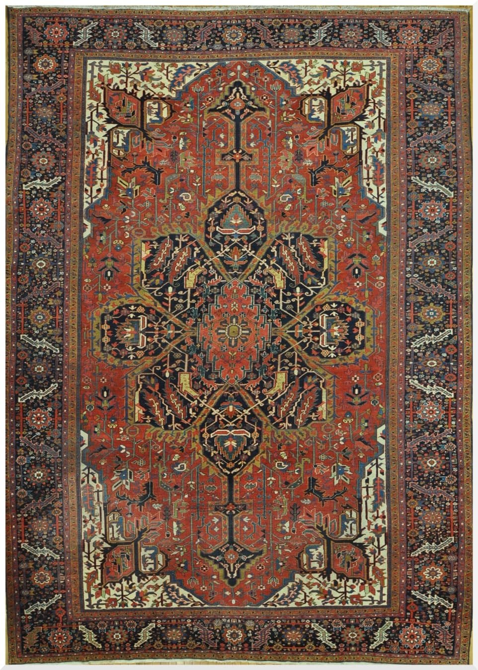 11′ x 16′ Red Fine Hand-Knotted Antique Persian Heriz Serapi Rug – Traditional Wool
