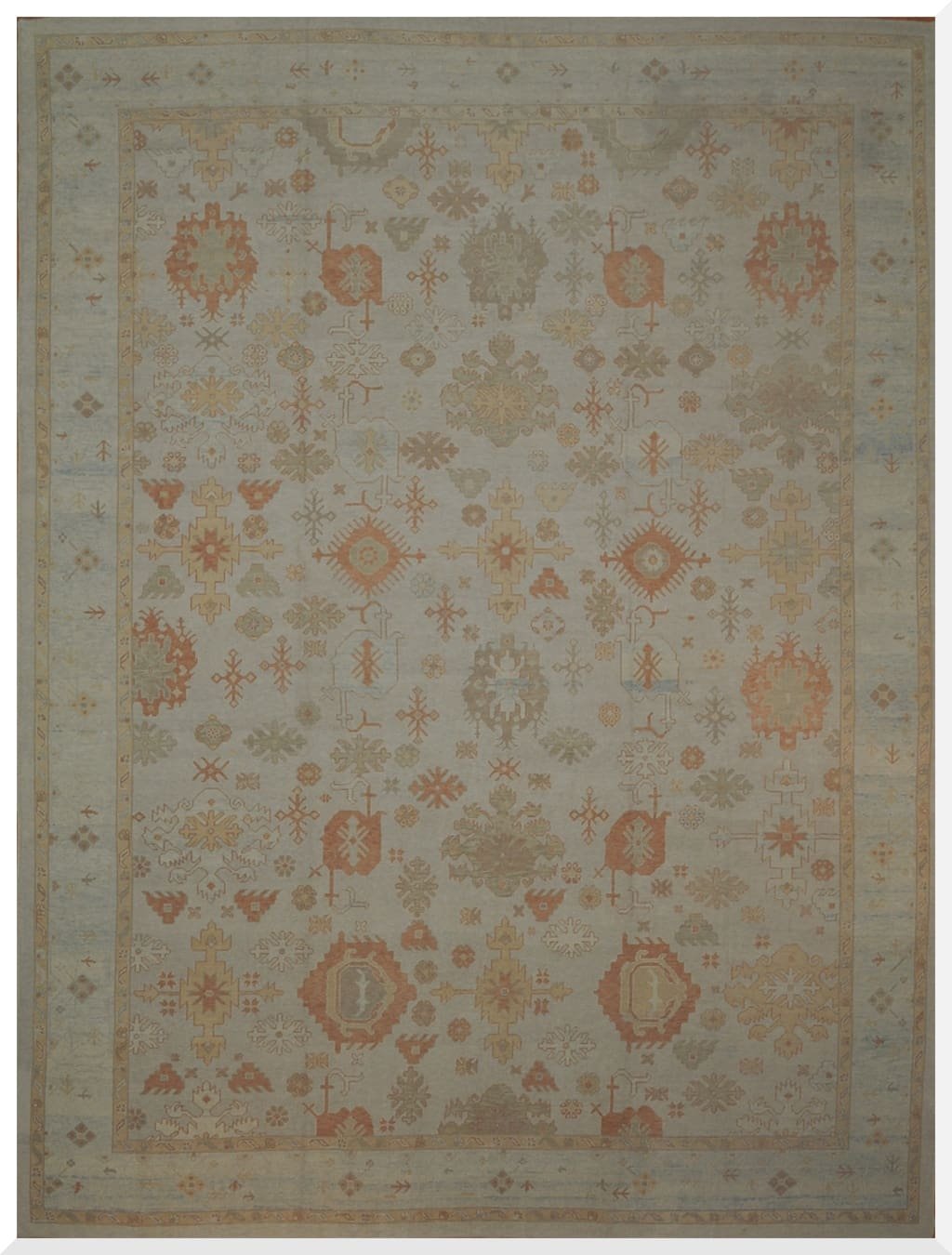 15′ x 21′ Beige Fine Hand-Knotted Vintage Turkish Oushak Rug – Traditional Wool
