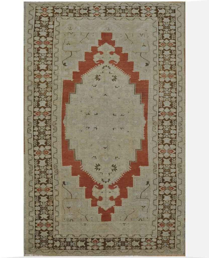 6′ x 11′ Ivory Fine Hand-Knotted Vintage Turkish Oushak Area Rug – Transitional Wool