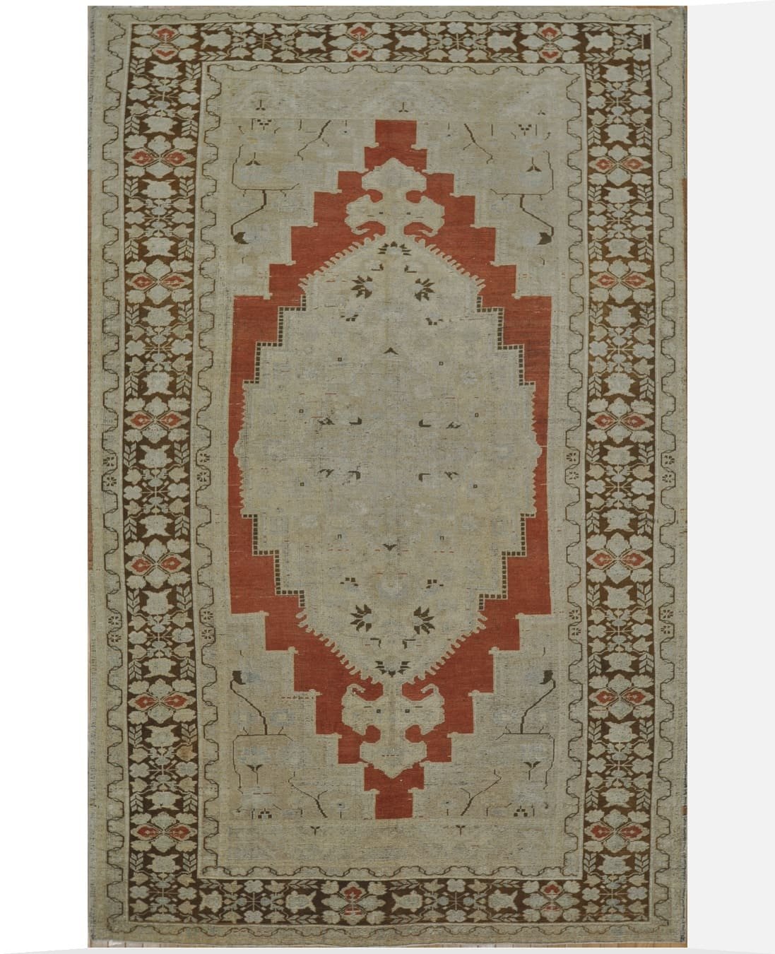 6′ x 11′ Ivory Fine Hand-Knotted Vintage Turkish Oushak Area Rug – Transitional Wool