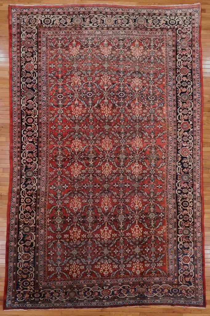 9′ x 13′ Red Fine Hand-Knotted Persian Sultanabad Mahal Rug – Traditional Wool