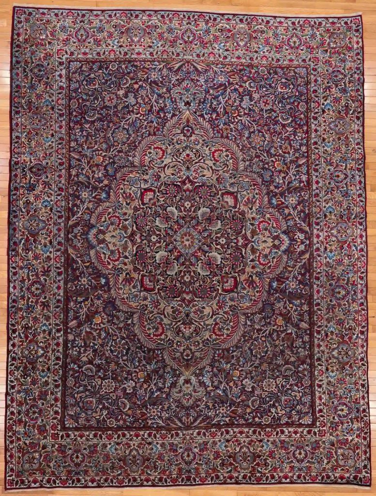 10′ x 13′ Red Fine Hand-Knotted Semi-Antique Persian Kerman Rug – Traditional Wool