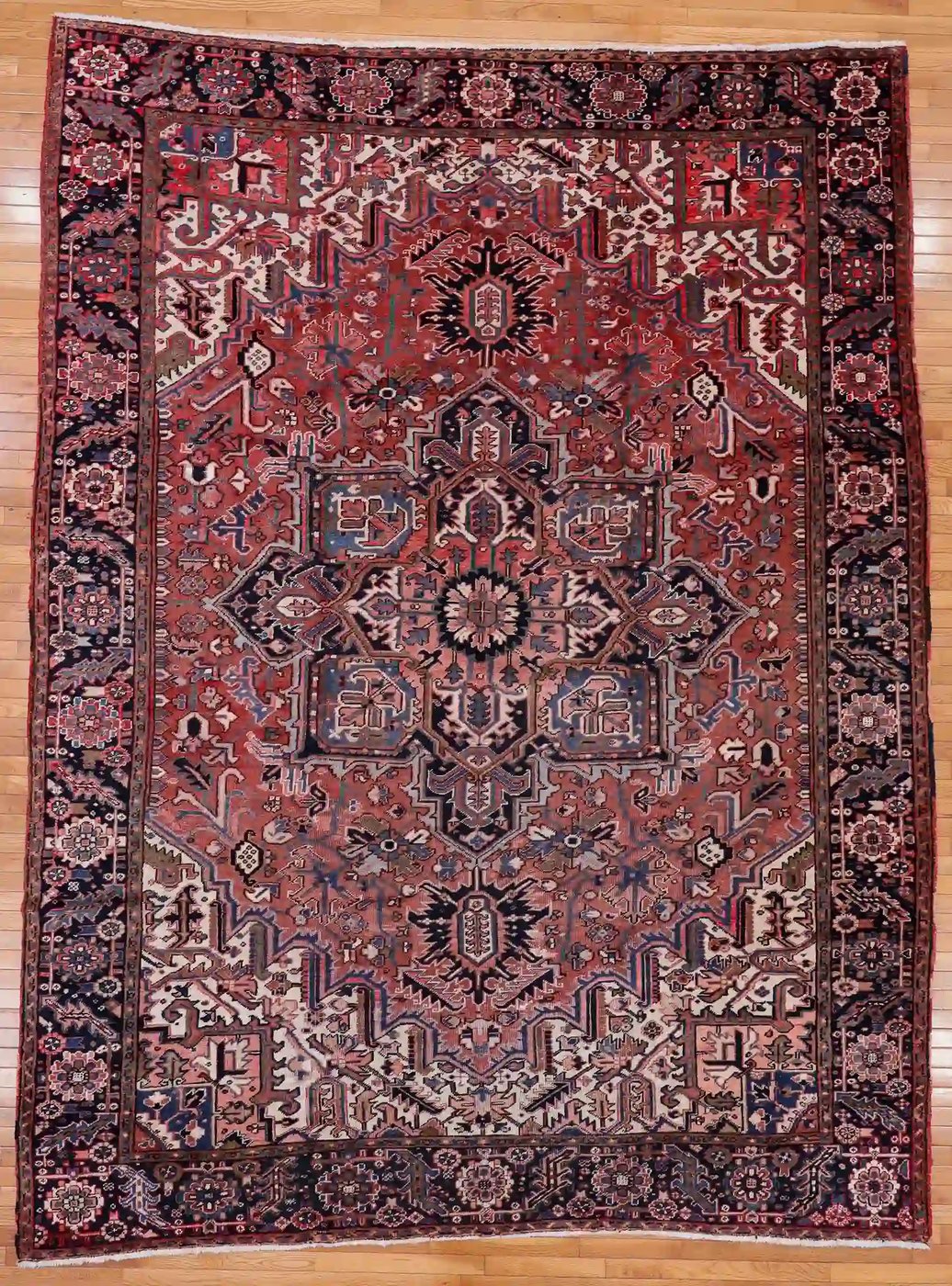 9′ x 12′ Red Fine Hand-Knotted Persian Heriz Rug – Traditional Wool