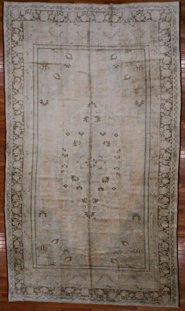 8′ x 14′ Beige Fine Hand-Knotted Turkish Oushak Rug – Traditional Wool