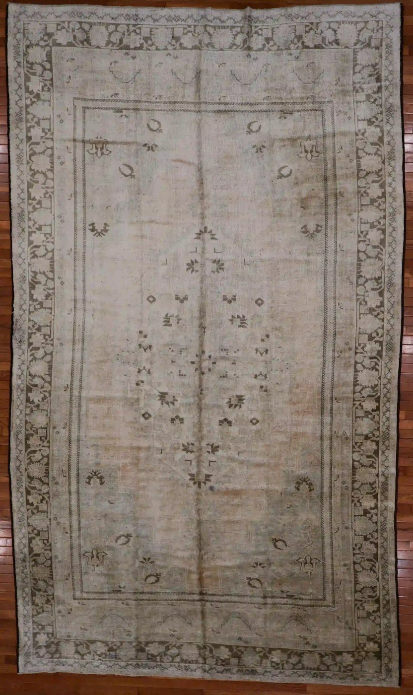 8′ x 14′ Beige Fine Hand-Knotted Turkish Oushak Rug – Traditional Wool