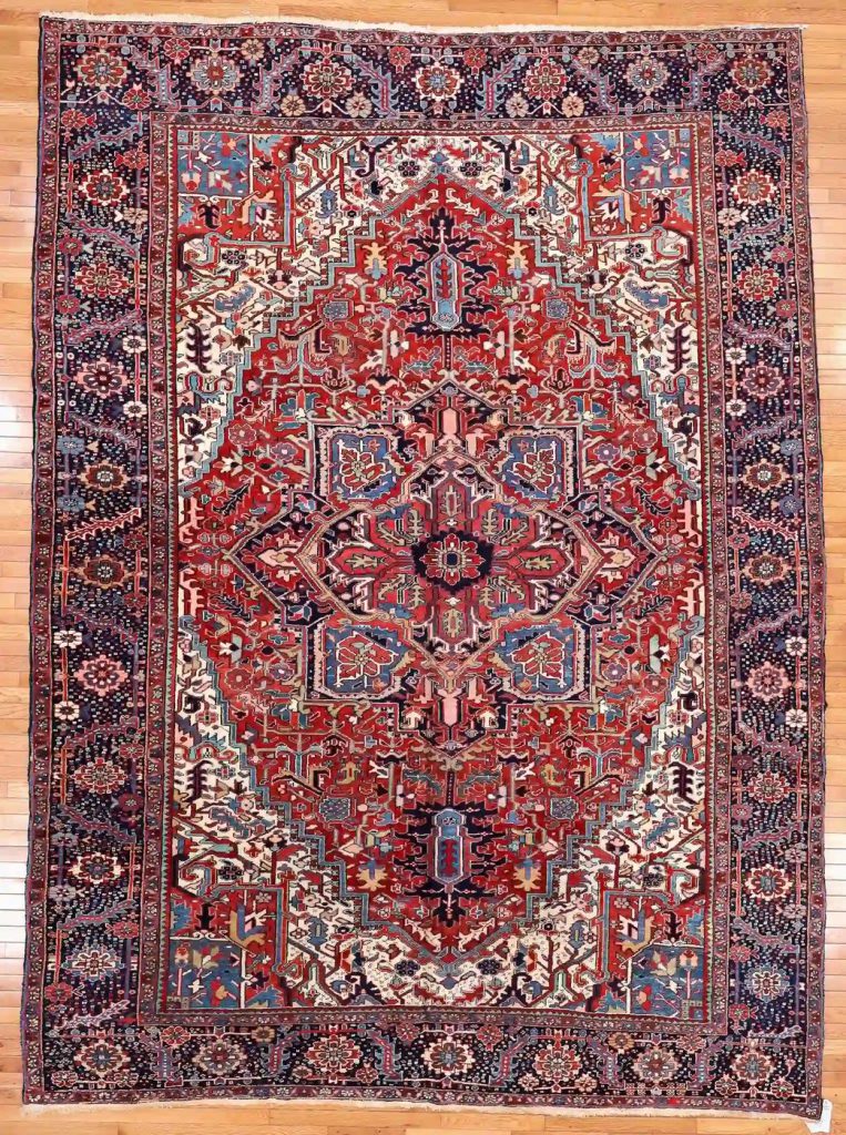 10′ x 13′ Red Fine Hand-Knotted Persian Heriz Rug – Traditional Wool