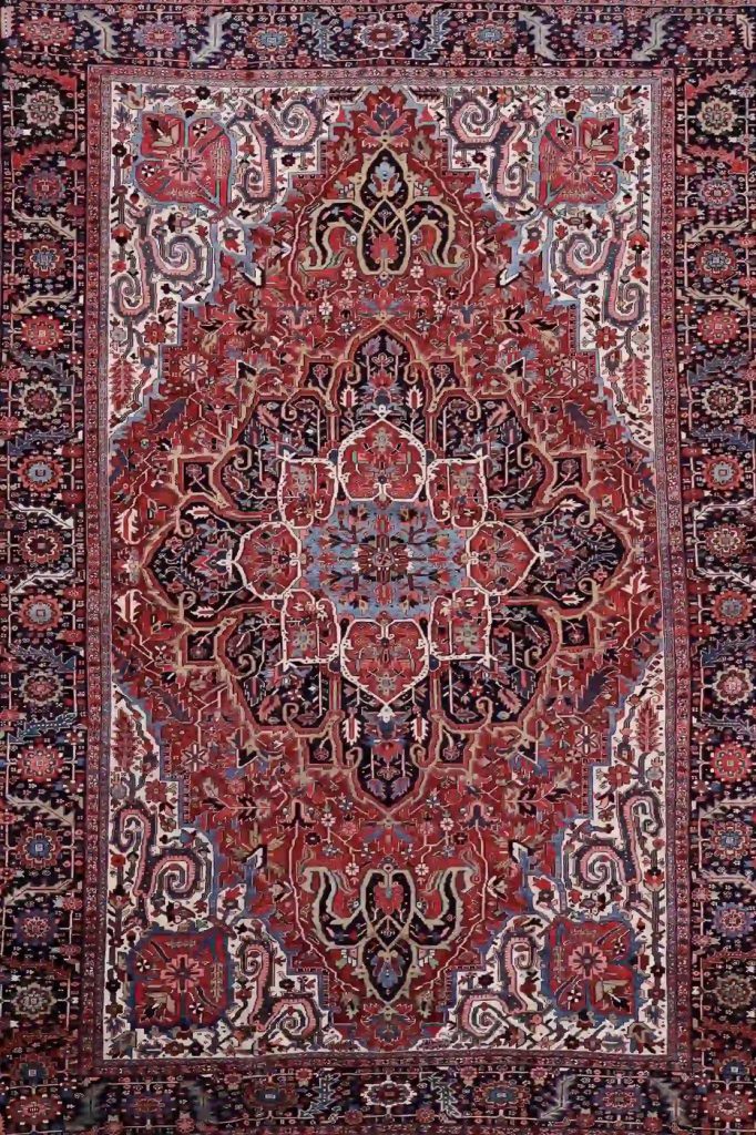 12′ x 17′ Red Fine Hand-Knotted Persian Heriz Rug – Traditional Wool
