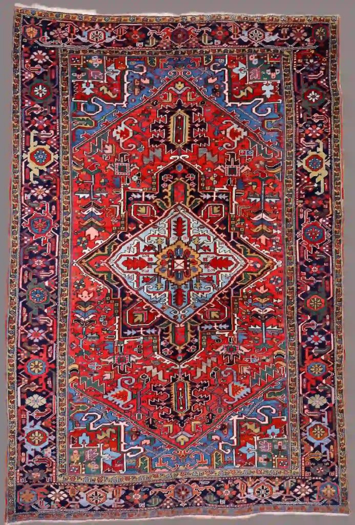 7′ x 11′ Red Fine Hand-Knotted Persian Heriz Rug – Traditional Wool