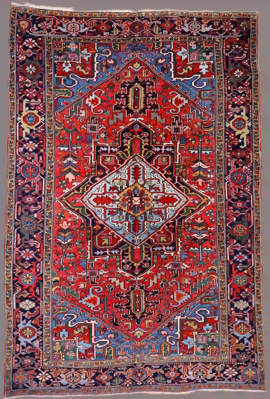 7′ x 11′ Red Fine Hand-Knotted Persian Heriz Rug – Traditional Wool