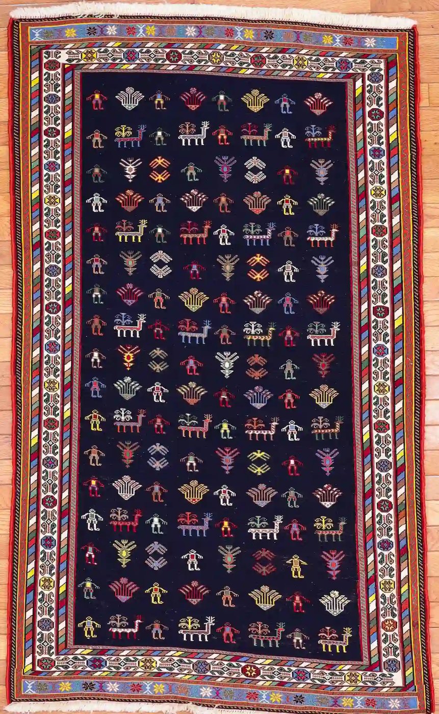 3′ x 5′ Navy Fine Hand-Knotted Persian Soumak Rug – Traditional Wool