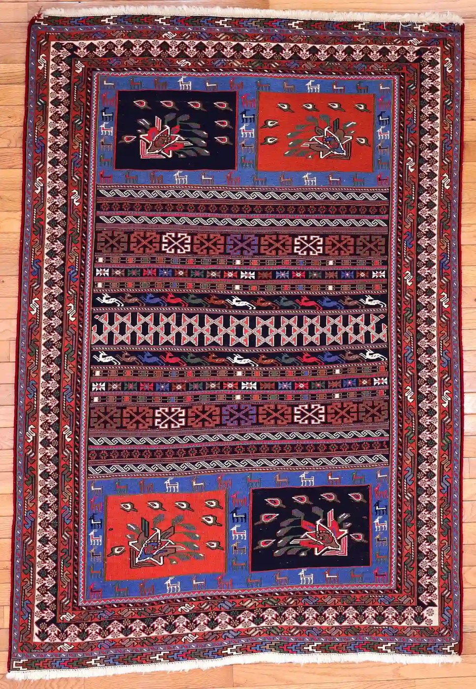 4′ x 6′ Multi Fine Hand-Knotted Persian Soumak Rug – Traditional Wool
