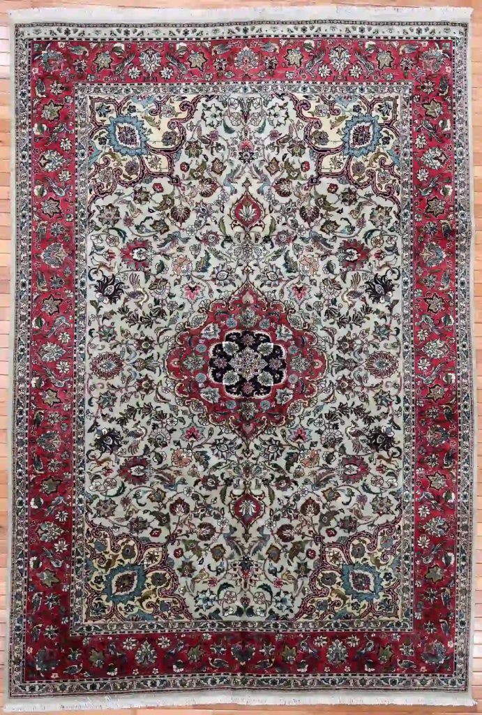 7′ x 10′ Green Fine Hand-Knotted Persian Tabriz Rug – Traditional Wool