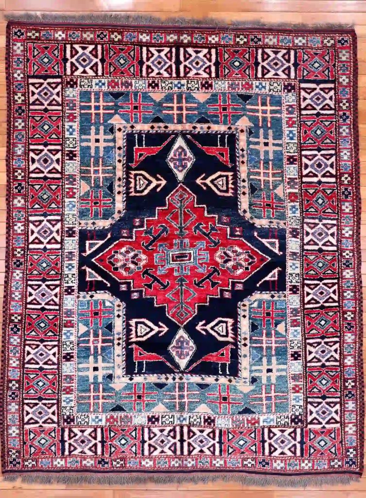 5′ x 7′ Navy Fine Hand-Knotted Pakistan Kazak Rug – Traditional Wool
