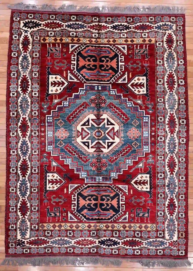 6′ x 8′ Red Fine Hand-Knotted Pakistan Kazak Rug – Traditional Wool