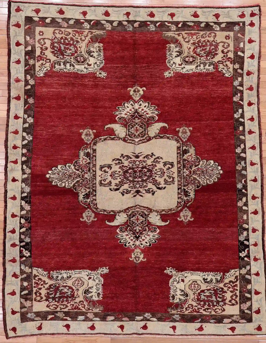 7′ x 9′ Red Fine Hand-Knotted Turkish Oushak Rug – Traditional Wool