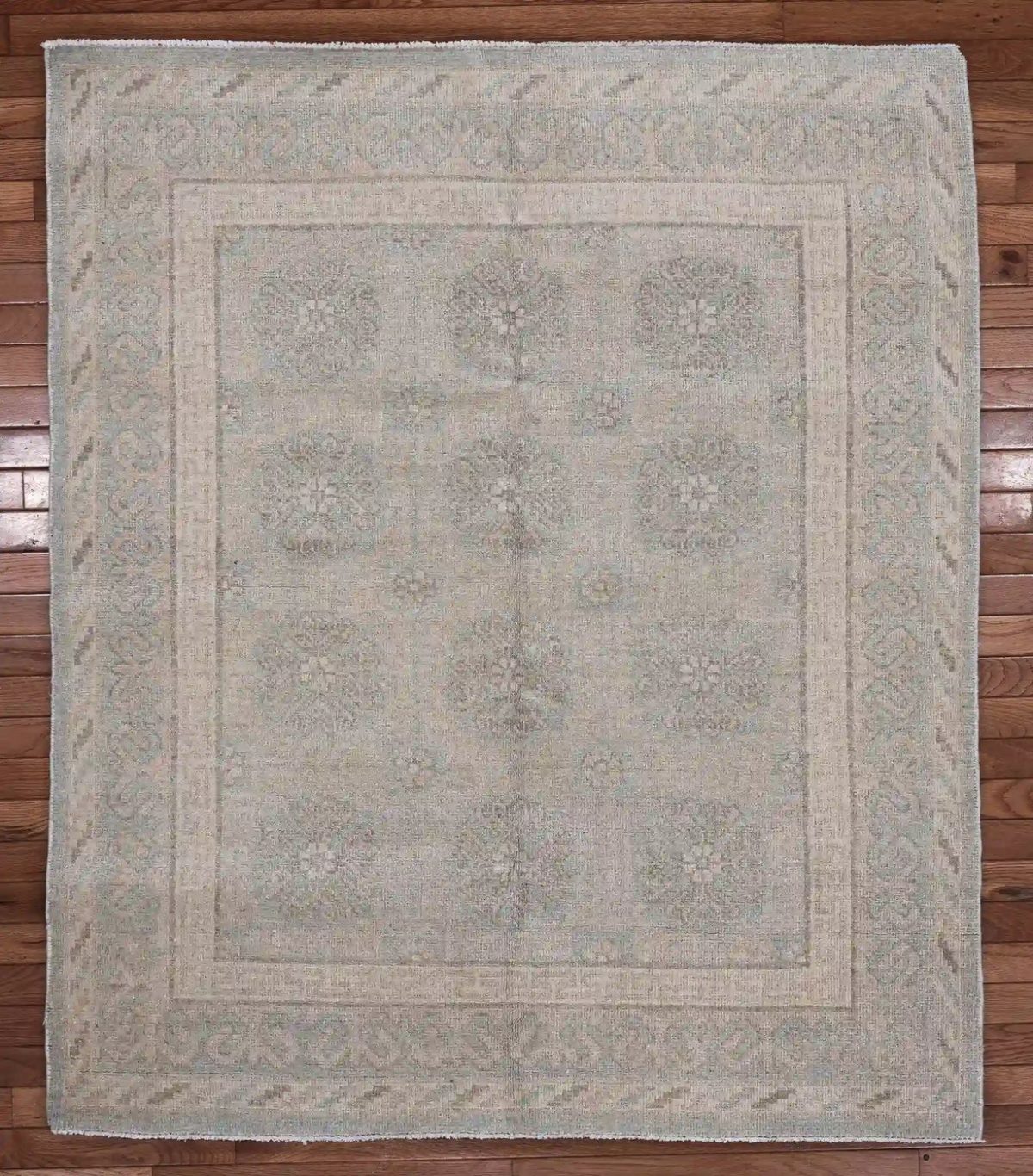 4′ x 5′ Sage Fine Hand-Knotted Pakistan Khotan Rug – Transitional Wool