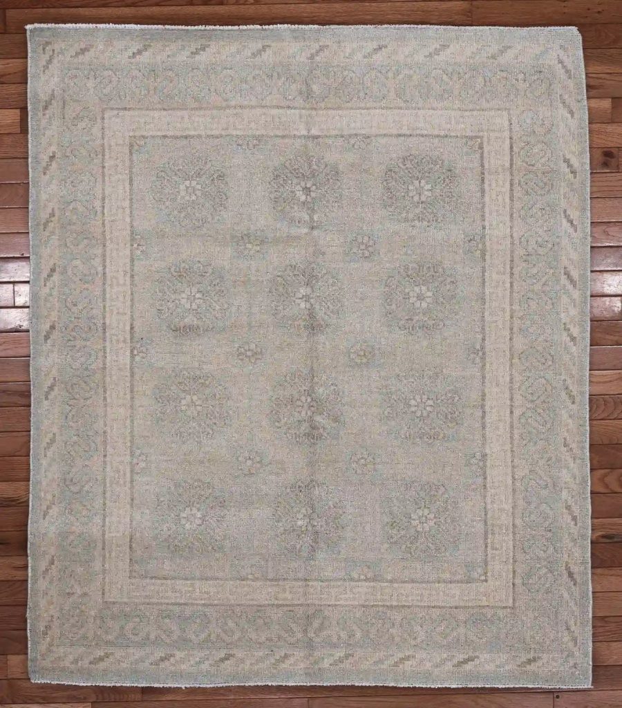4′ x 5′ Sage Fine Hand-Knotted Pakistan Khotan Rug – Transitional Wool