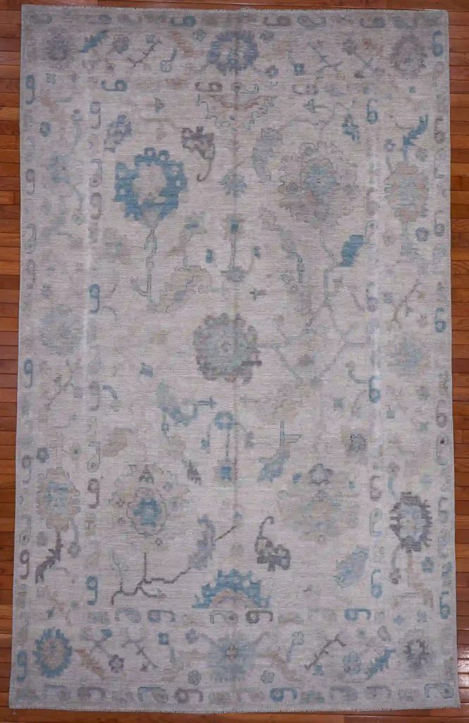 6′ x 10′ Beige Fine Hand-Knotted Pakistan Oushak Rug – Transitional Wool
