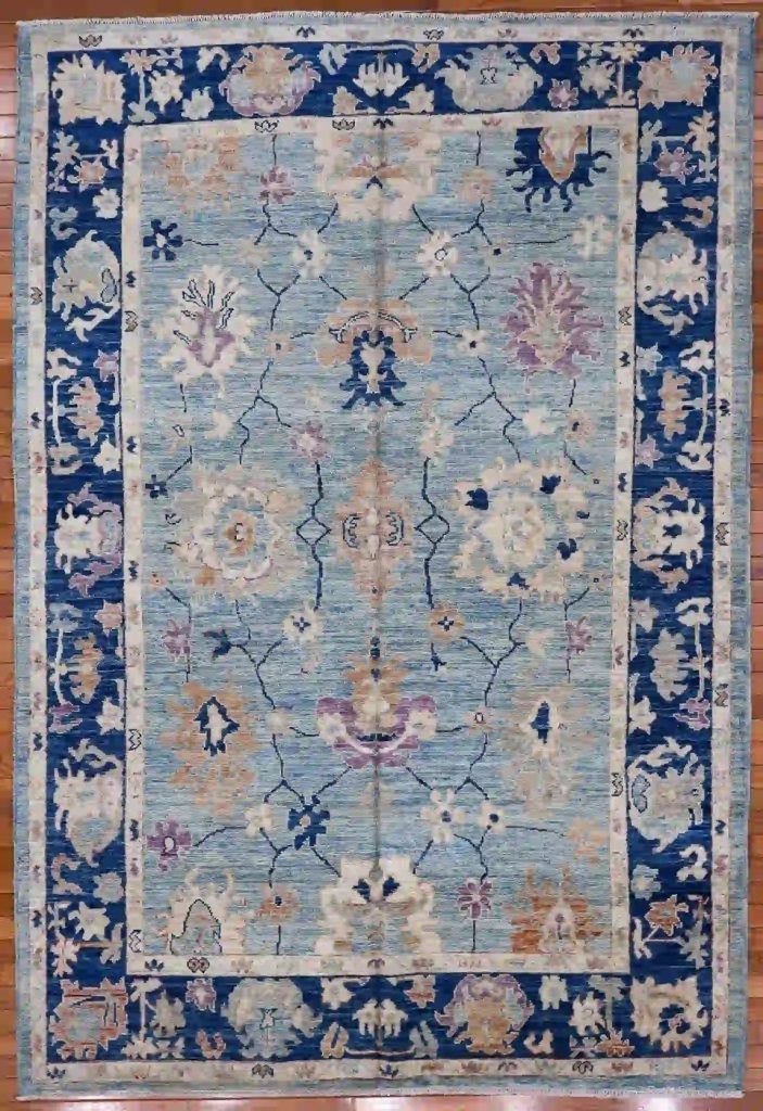 6′ x 9′ Light Blue Hand-Knotted New Turkish Oushak Rug – Contemporary Wool 6′ x 9′ Light Blue Hand-Knotted New Turkish Oushak Rug – Contemporary Wool