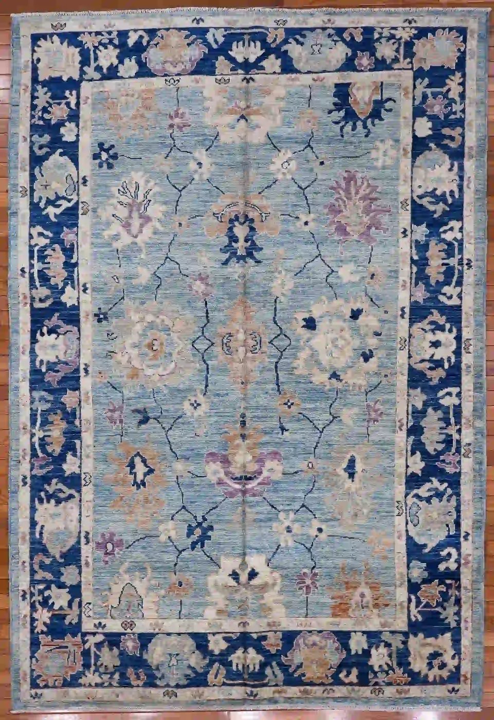 6′ x 9′ Light Blue Hand-Knotted New Turkish Oushak Rug – Contemporary Wool