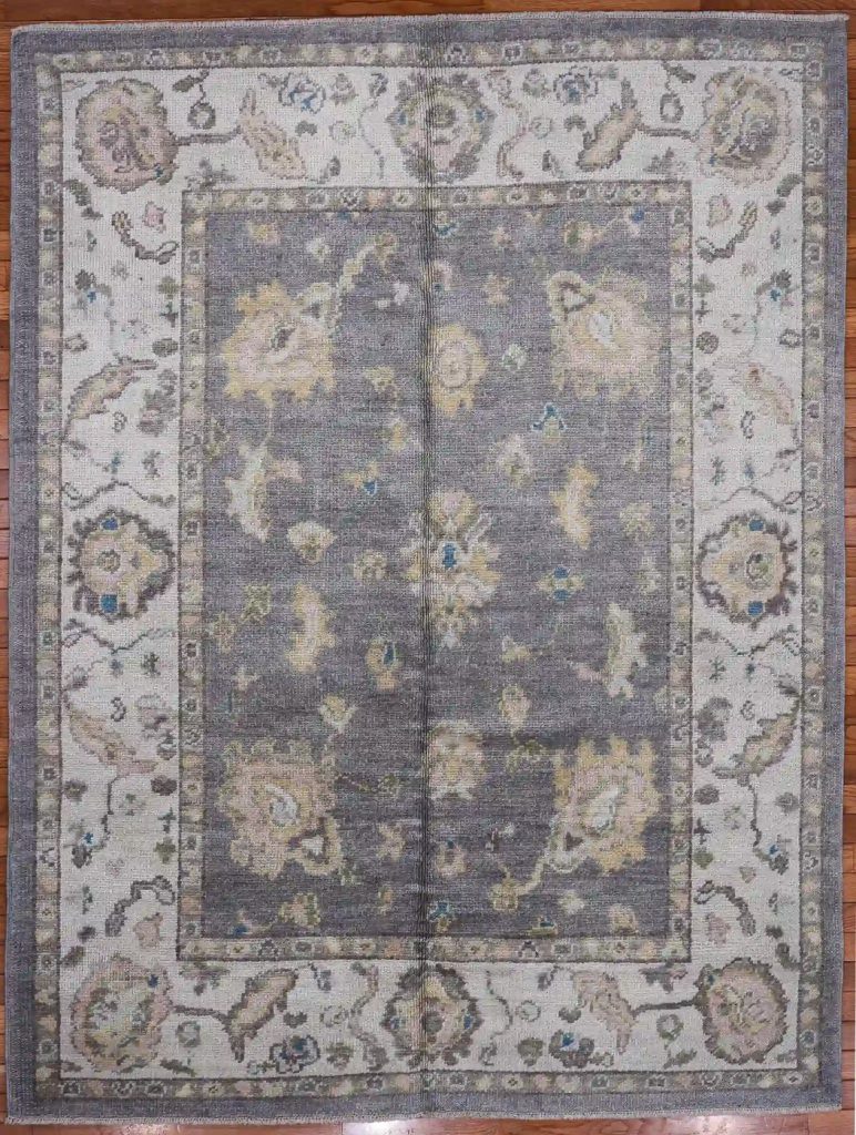 5′ x 7′ Grey Fine Hand-Knotted Turkish Oushak Rug – Transitional Wool
