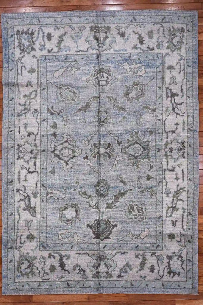 5′ x 7′ Blue Fine Hand-Knotted Turkish Oushak Rug – Transitional Wool 5′ x 7′ Blue Fine Hand-Knotted Turkish Oushak Rug – Transitional Wool