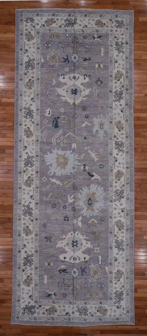 6′ x 15′ Grey Fine Hand-Knotted Turkish Oushak Rug – Transitional Wool