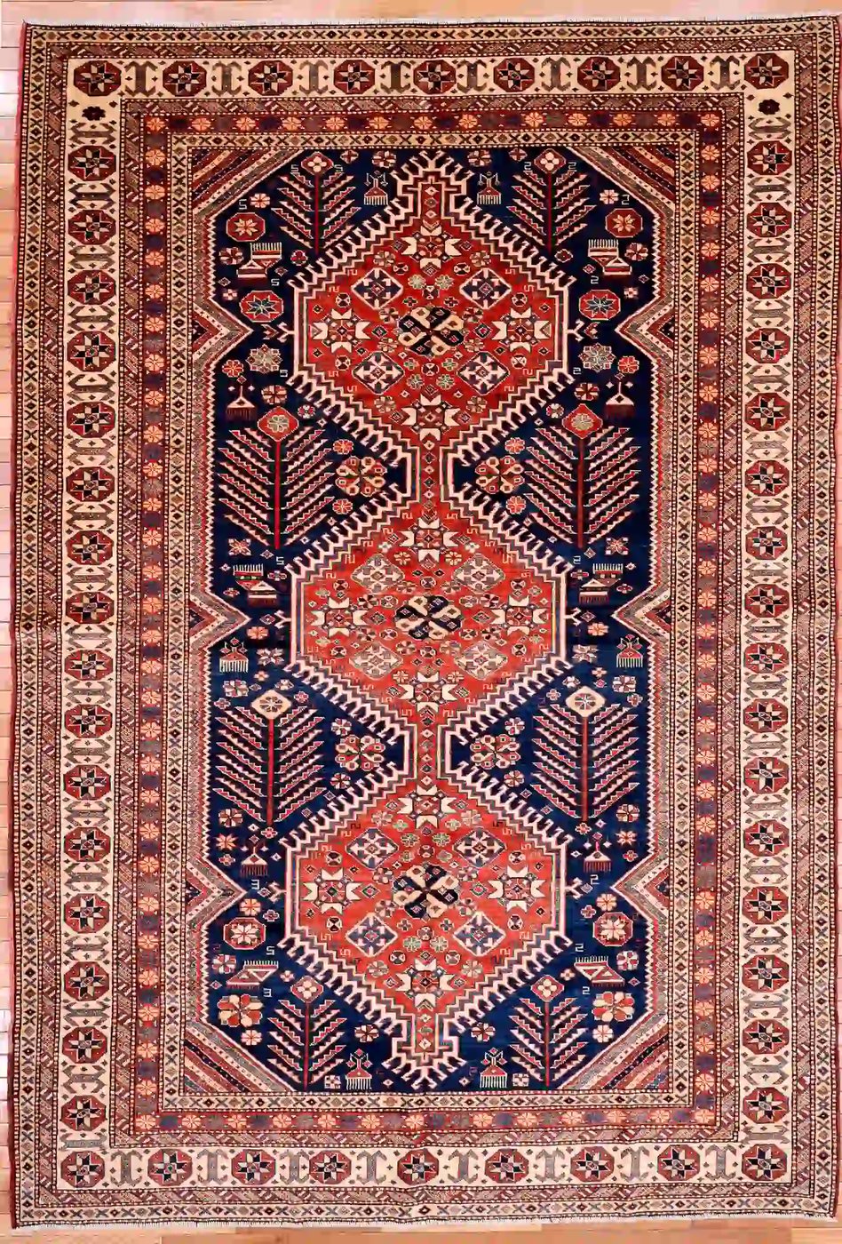 7′ x 10′ Navy Fine Hand-Knotted Pakistan Shirvan Rug – Traditional Wool