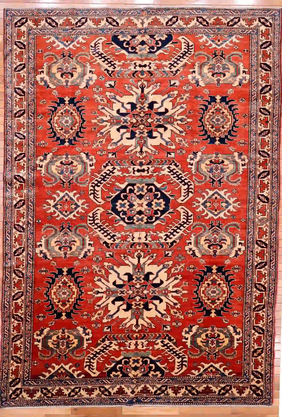 7′ x 9′ Rust Red Hand-Knotted Vintage Pakistan Shirvan Design Rug – Traditional Wool