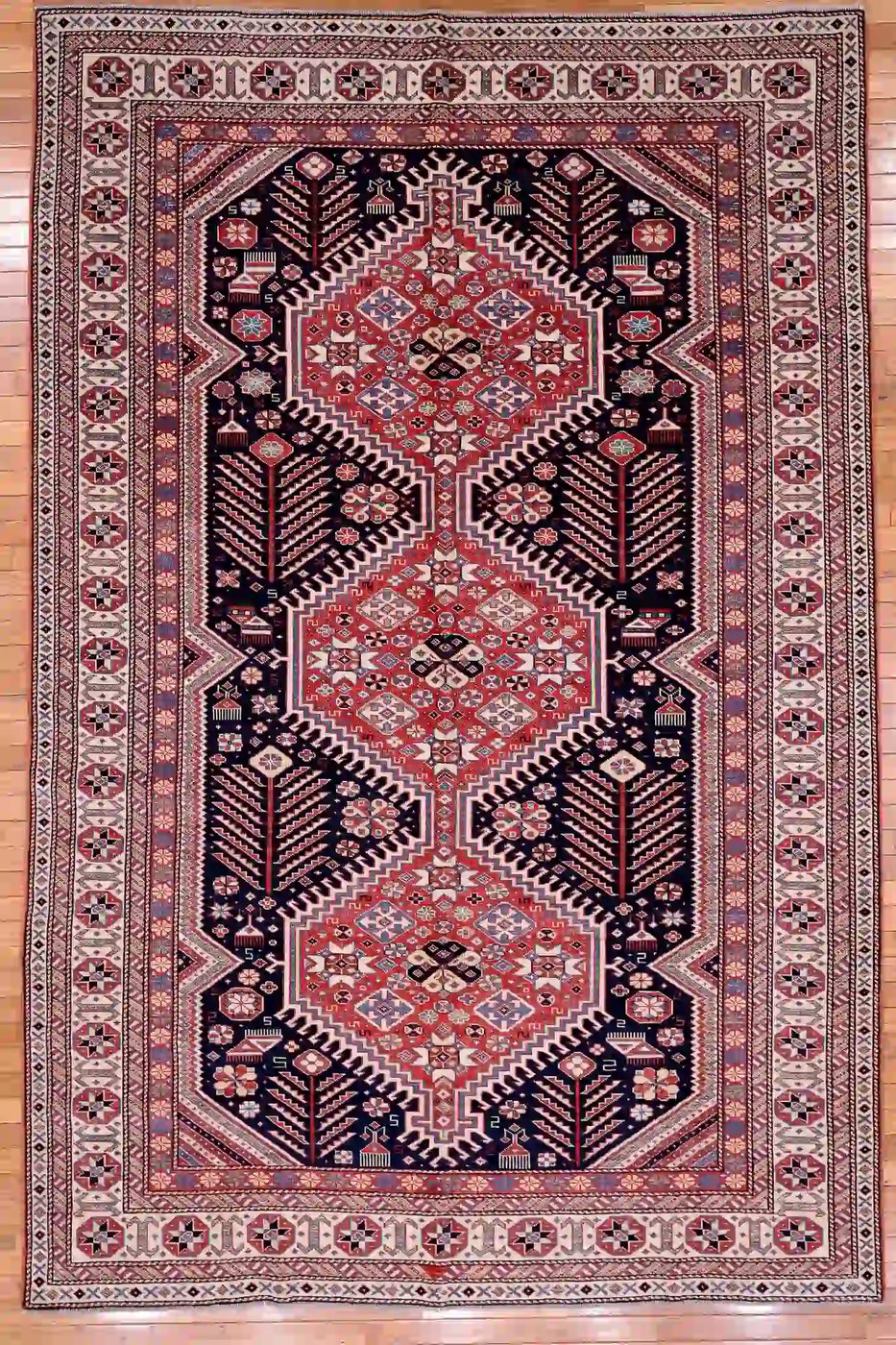6′ x 10′ Navy Fine Hand-Knotted Pakistan Shirvan Rug – Traditional Wool