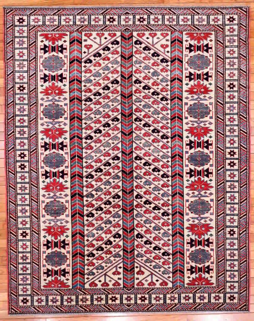 5′ x 7′ Ivory Fine Hand-Knotted Pakistan Shirvan Rug – Traditional Wool