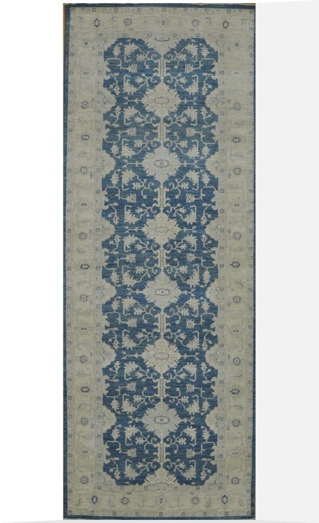4′ x 11′ Blue Fine Hand-Knotted Sultanabad Pakistani Rug – Traditional Wool