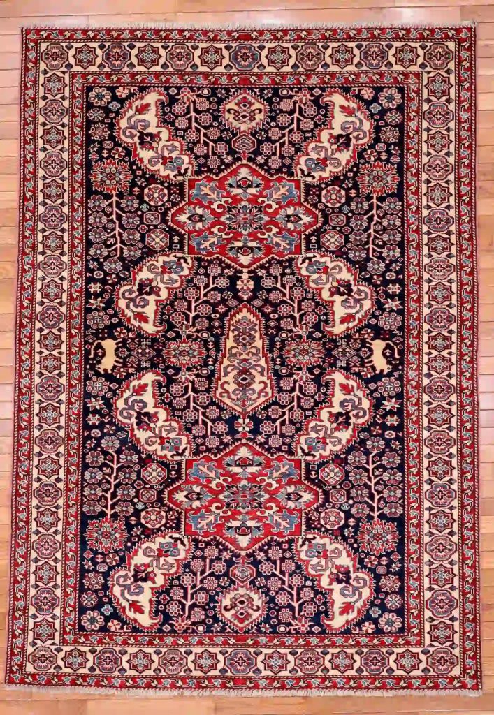 5′ x 7′ Ivory Fine Hand-Knotted Pakistan Shirvan Rug – Traditional Wool