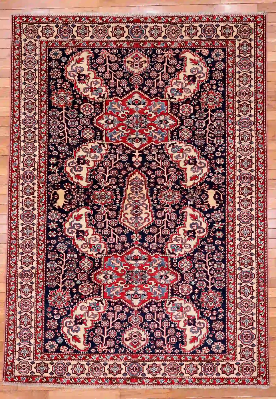 5′ x 7′ Ivory Fine Hand-Knotted Pakistan Shirvan Rug – Traditional Wool