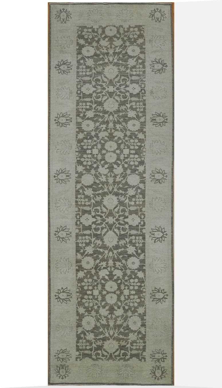 5′ x 16′ Gray Fine Hand-Knotted Pakistani Tabriz Runner Rug – Transitional Wool