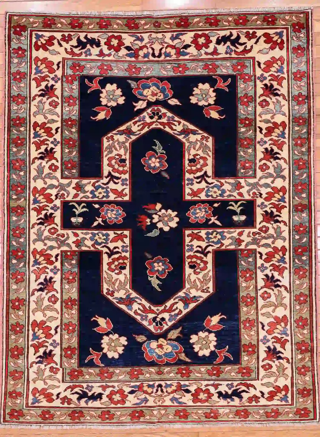 5′ x 6′ Navy Fine Hand-Knotted Pakistan Shirvan Rug – Traditional Wool