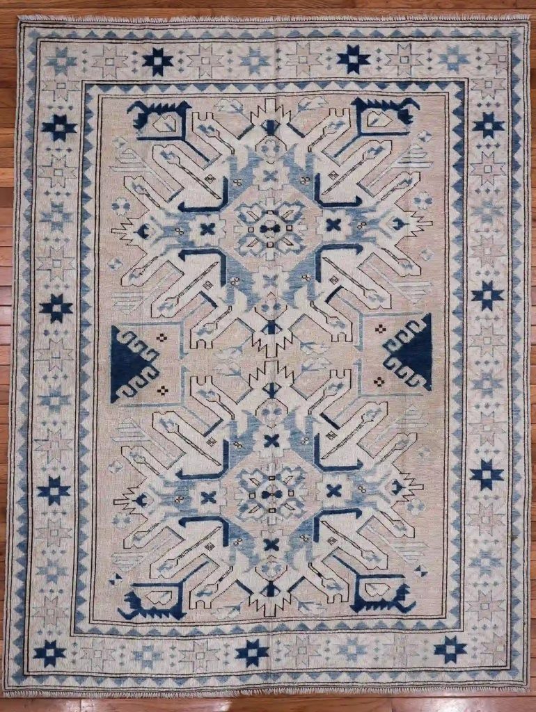5′ x 6′ Ivory Fine Hand-Knotted Pakistan Shirvan Rug – Traditional Wool