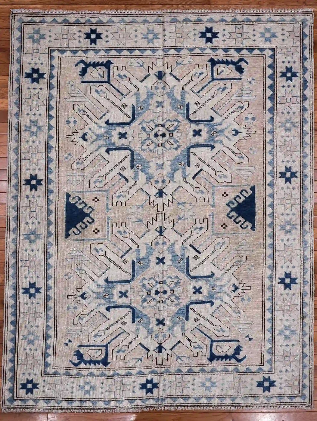 5′ x 6′ Ivory Fine Hand-Knotted Pakistan Shirvan Rug – Traditional Wool