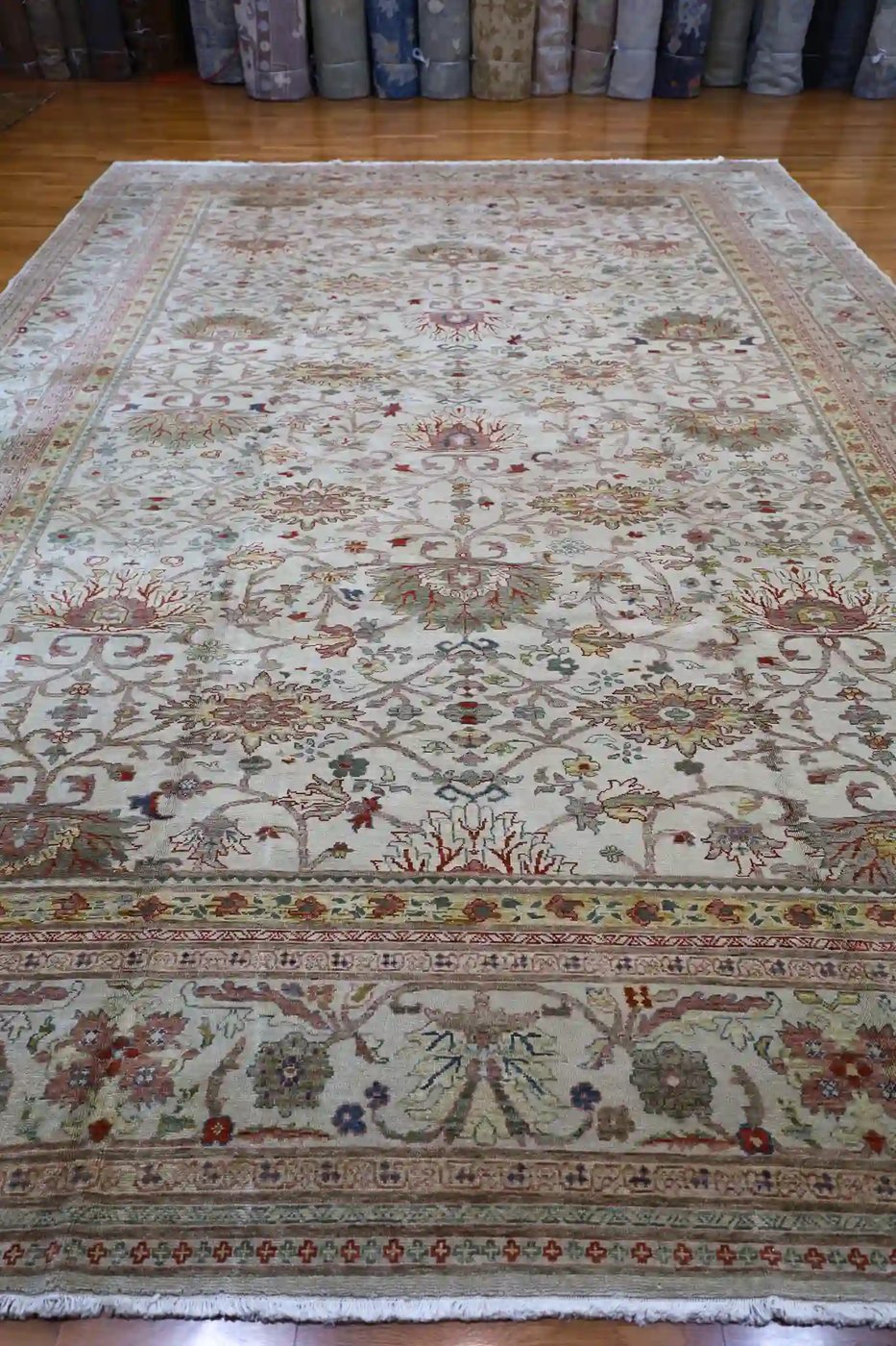 12′ x 19′ Beige Fine Hand-Knotted Turkish Sultanabad Rug – Traditional Wool