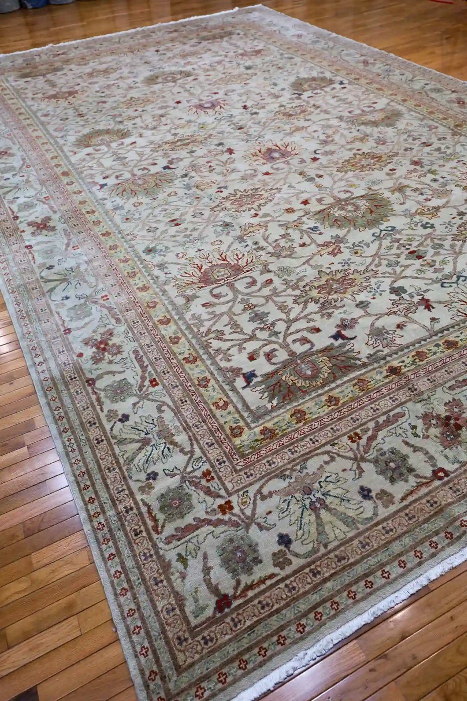 12′ x 19′ Beige Fine Hand-Knotted Turkish Sultanabad Rug – Traditional Wool