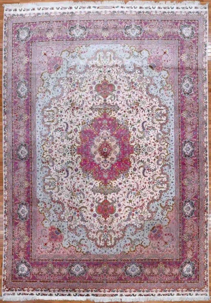 10′ x 14′ Pink Fine Hand-Knotted Persian Tabriz Rug – Traditional Wool & Silk