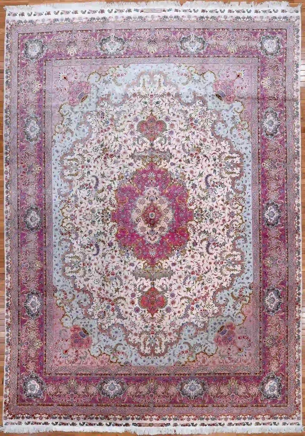 10′ x 14′ Pink Fine Hand-Knotted Persian Tabriz Rug – Traditional Wool & Silk