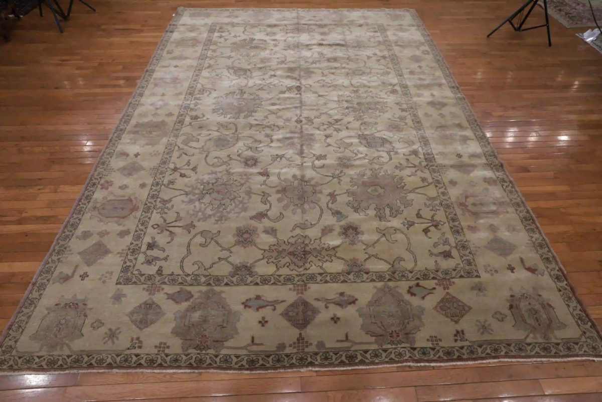 9′ x 12′ Beige Fine Hand-Knotted Egyptian Sultanabad Rug – Traditional Wool