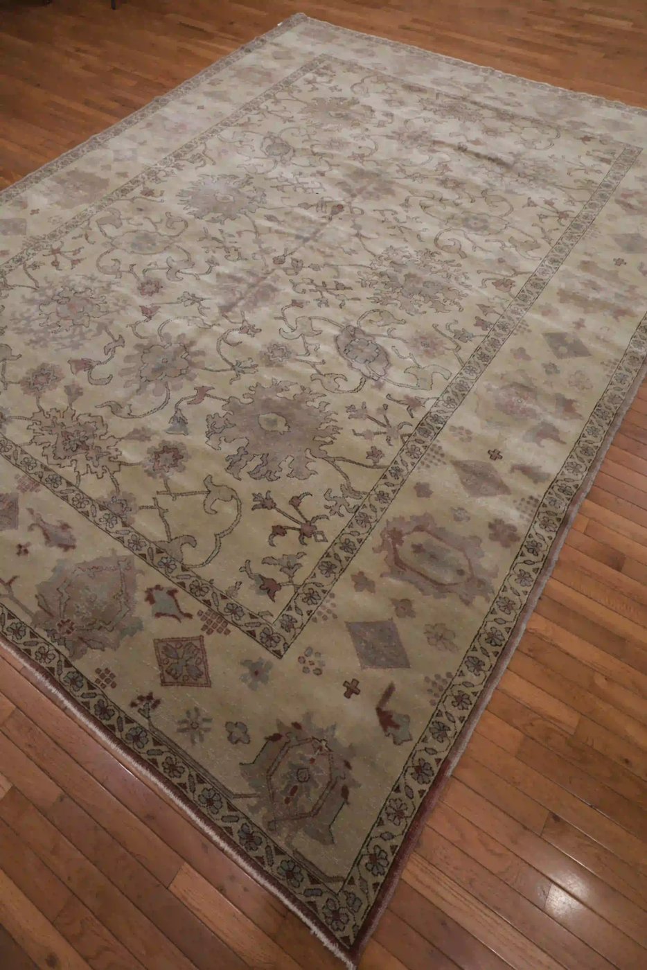 9′ x 12′ Beige Fine Hand-Knotted Egyptian Sultanabad Rug – Traditional Wool