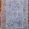 7′ x 9′ Light Blue Fine Hand-Knotted Turkish Oushak Rug – Transitional Wool