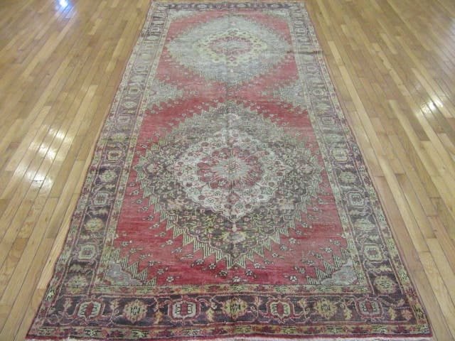 5′ x 10′ Vintage Turkish Konya Runner Rug – Rust & Blue - 1 5′ x 10′ Vintage Turkish Konya Runner Rug – Rust & Blue